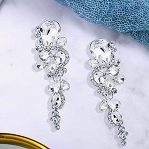 Boho Crystal Dangle Gauges Wedding Earrings Prom plugs tunnels SILVER 8g 6g 4g  2g 0g 00g 3mm 4mm 5mm 6mm 8mm 9mm