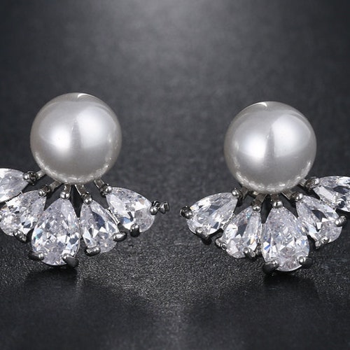 PAIR Silver Pearl Teardrops Crystal Bridal Wedding Tunnels - Etsy
