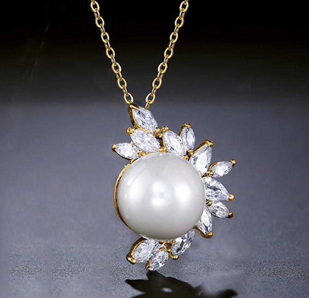 SET Necklace & Gauges Earrings GOLD Leaf Floral Pearl Crystal Etsy