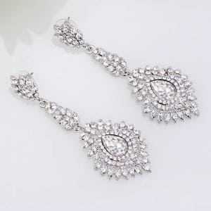 PAIR Vintage crystal long rhinestone gauges plugs earrings wedding jewelry prom 00g 7/16 1/2 9/16 10mm 11m 12mm 14mm image 1