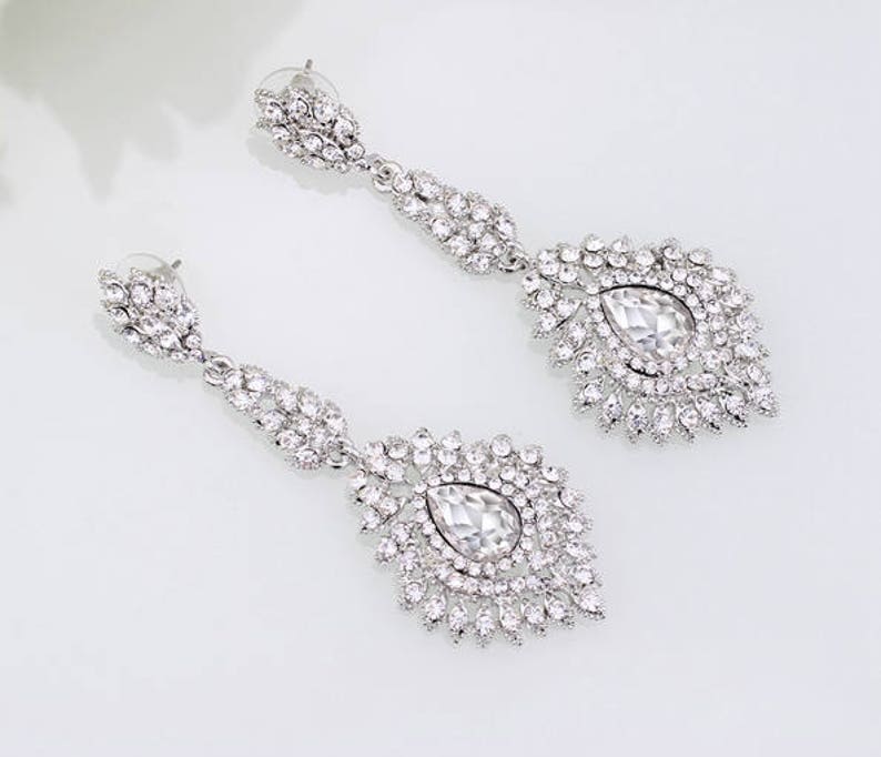 PAIR Vintage crystal long rhinestone gauges plugs earrings wedding jewelry prom 00g 7/16 1/2 9/16 10mm 11m 12mm 14mm image 1
