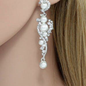 PAIR Silver Pearl Vine Wedding Earrings Dangle Gauges Plugs Tunnels 8g 6g 4g 2g 0g 00g 7/16 1/2 3mm 4mm 5mm 6mm 8mm 10mm 11mm 12mm image 3