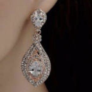 PAIR Rose Gold Crystal Rhinestone Bridal Drop Chandelier Prom Wedding gauges plugs earrings 2g 0g 00g 7/16 1/2 6mm 8mm 9mm 11mm 12mm image 2