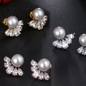 PAIR Silver Pearl Teardrops Crystal Bridal Wedding Tunnels Gauges Plugs Earrings 0g 00g 7/16 1/2 8mm 9mm 11mm 12mm image 3