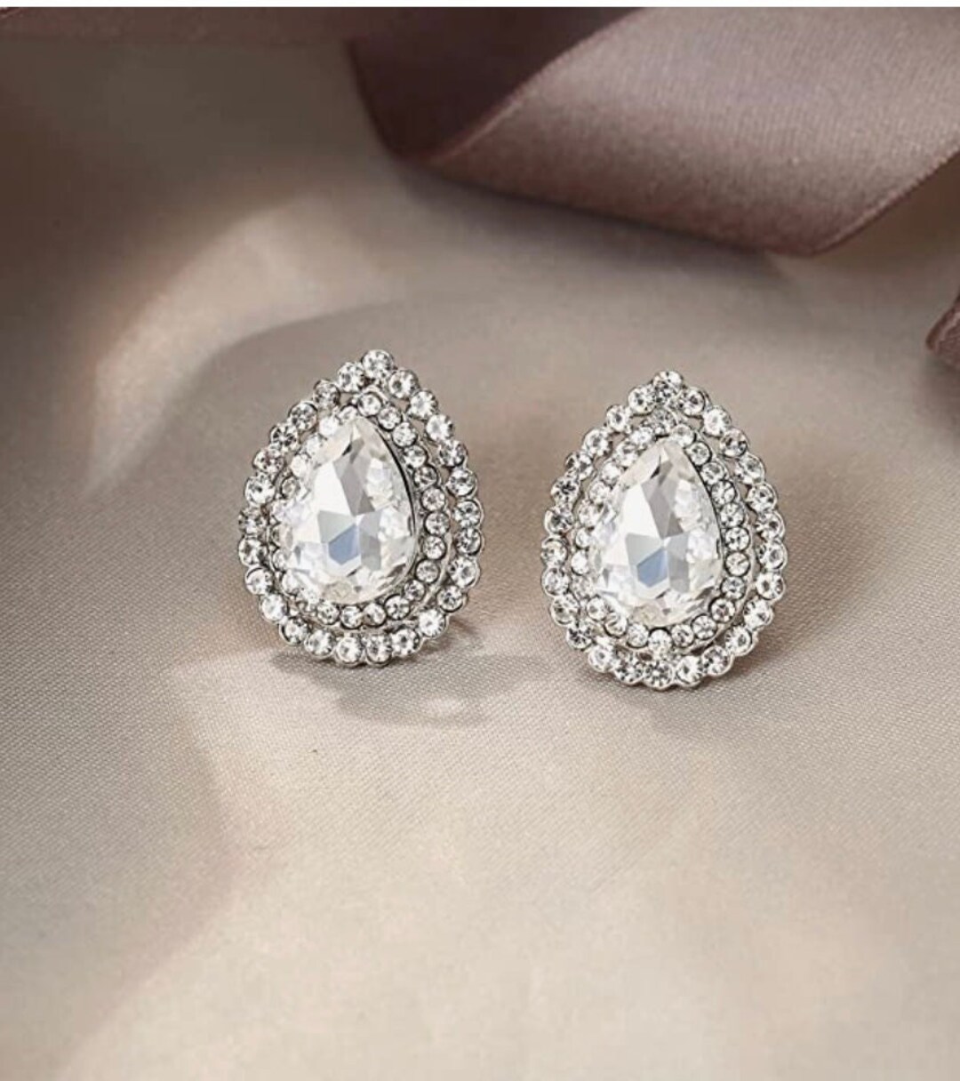 Silver Elegant Teardrop Rhinestone Earrings Jewelry Gauges Plugs Studs