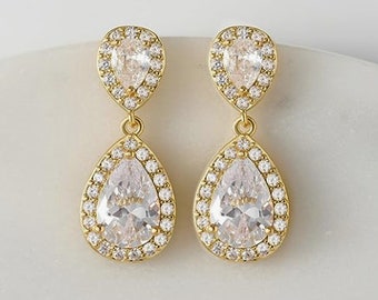 Gold Teardrop Dangle Gauges - Teardrop Earrings - Wedding Jewelry - Prom  Earrings - Ear Gauges 2g 0g 00g 7/16" 1/2" 6mm 8mm 10mm 11mm