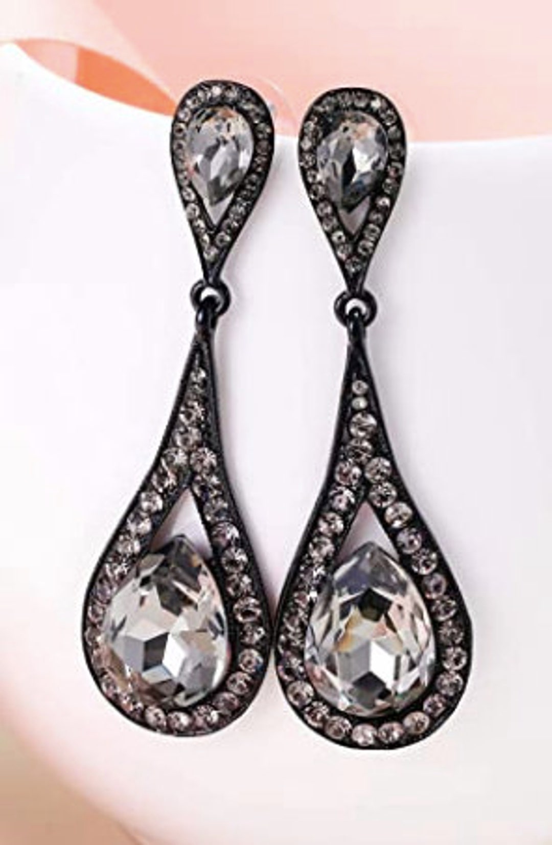 Black Diamond Gauges Black Teardrop Earrings Wedding Prom Etsy
