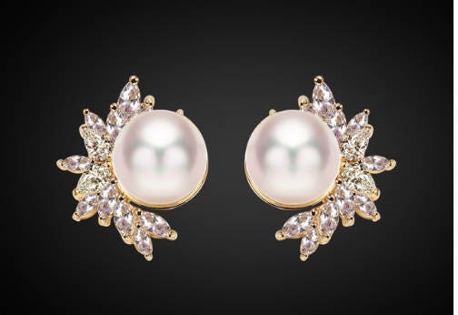 Pair Gold Pearl Floral Earrings - Pearl Gauges - Bridesmaid Gift - Pe…