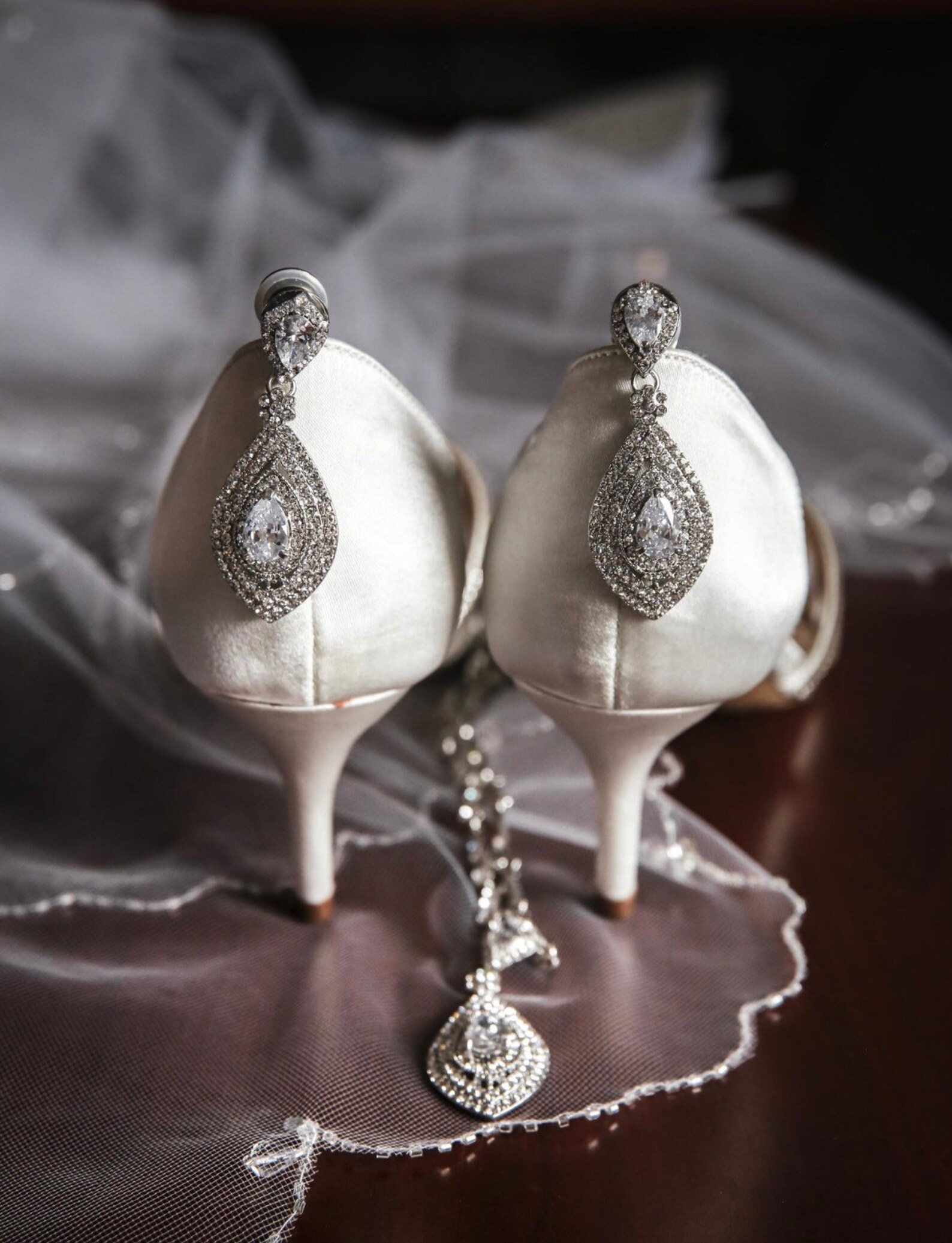 SET Necklace & Gauges Earringssilver Crystal Bridal Drop Etsy