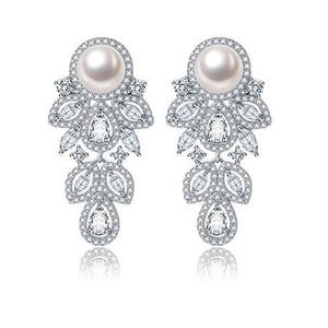 Pair Pearl Leaf Dangle Drops SILVER Wedding Gauges tunnels Plugs earring 8g 6g 4g 2g 0g 00g 7/16 1/2 3mm 4mm 5mm 6mm 8mm 10mm 11mm 12mm image 3