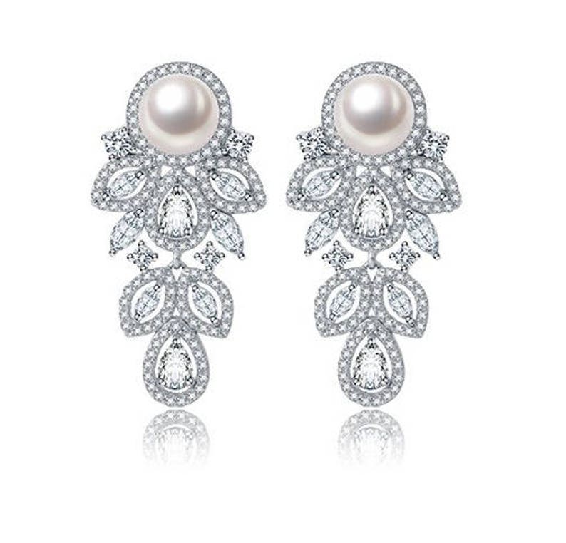 Pair Pearl Leaf Dangle Drops SILVER Wedding Gauges tunnels Plugs earring 8g 6g 4g 2g 0g 00g 7/16 1/2 3mm 4mm 5mm 6mm 8mm 10mm 11mm 12mm image 3