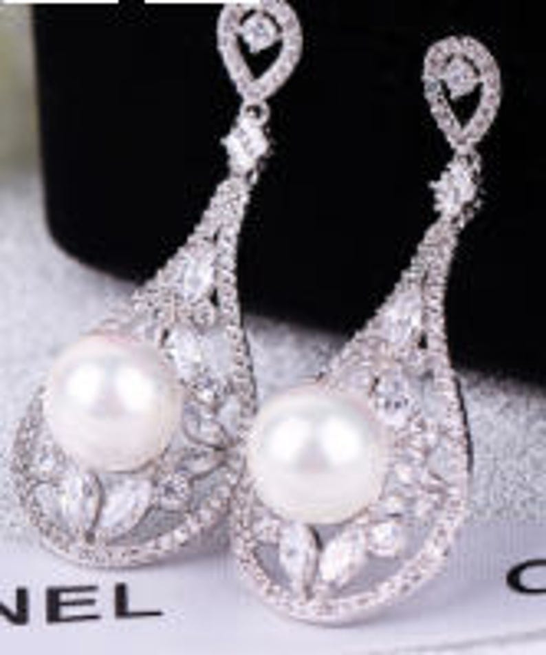 Zircon Pearl Drop Earrings Prom Bridal Wedding Gauges Tunnels Etsy