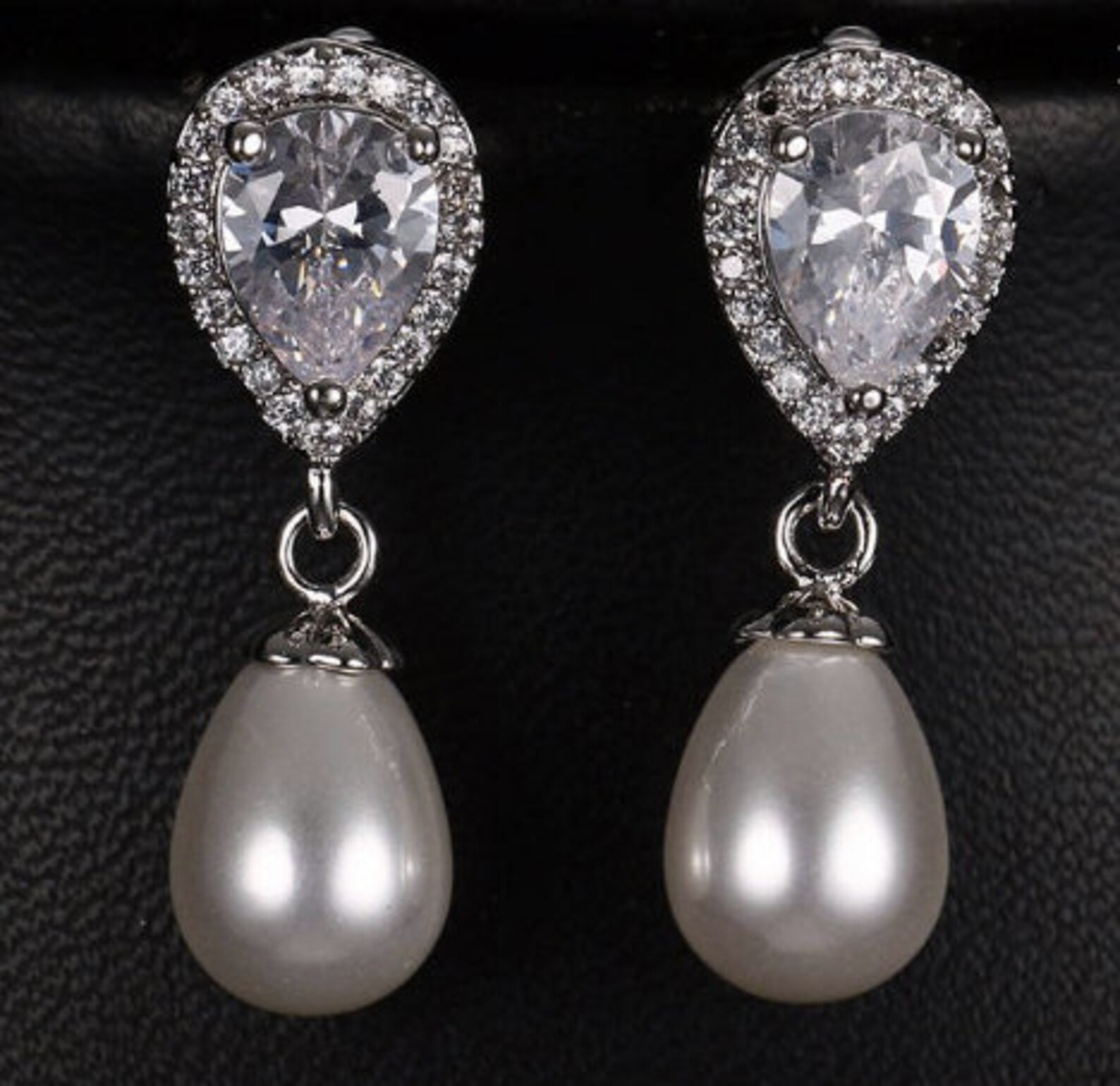 SET Necklace & Gauges Earrings Silver Water Drop Shape Pearl Etsy