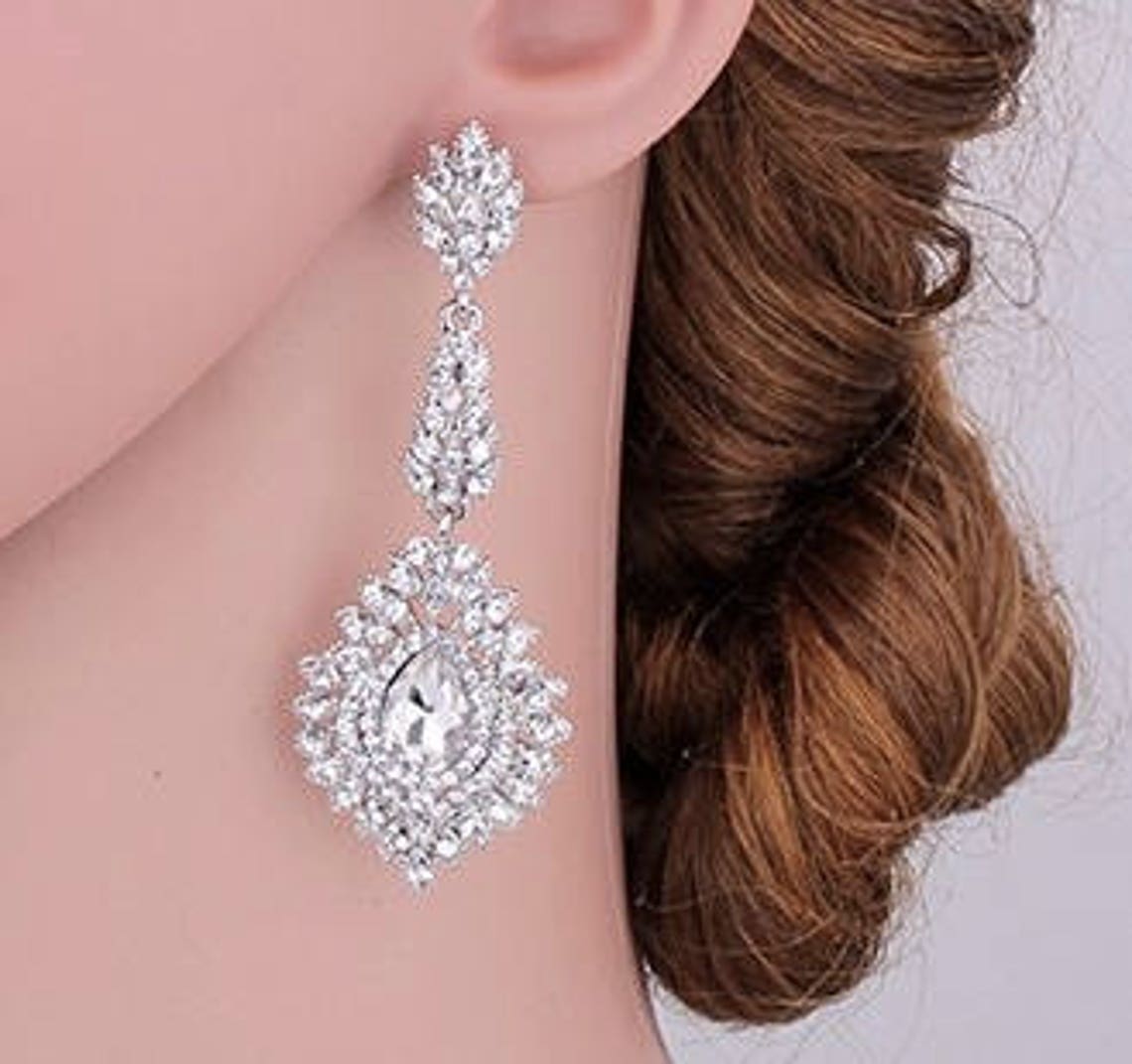 PAIR Vintage Crystal Long Rhinestone Gauges Plugs Earrings Etsy