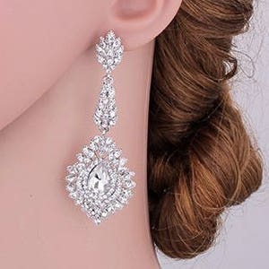PAIR Vintage crystal long rhinestone gauges plugs earrings wedding jewelry prom 00g 7/16 1/2 9/16 10mm 11m 12mm 14mm image 3