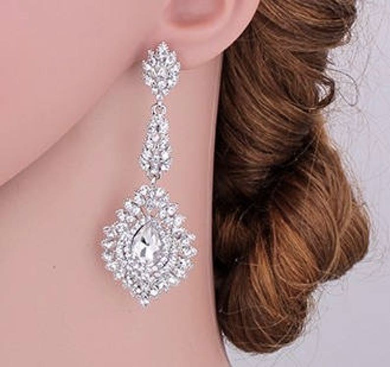 PAIR Vintage crystal long rhinestone gauges plugs earrings wedding jewelry prom 00g 7/16 1/2 9/16 10mm 11m 12mm 14mm image 3