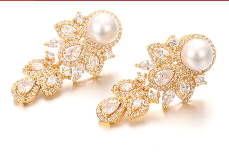 Pair Pearl Leaf Dangle Drops GOLD Wedding Gauges tunnels Plugs earring 8g 6g 4g 2g 0g 00g 716 12 3mm 4mm 5mm 6mm 8mm 10mm 11mm 12mm
