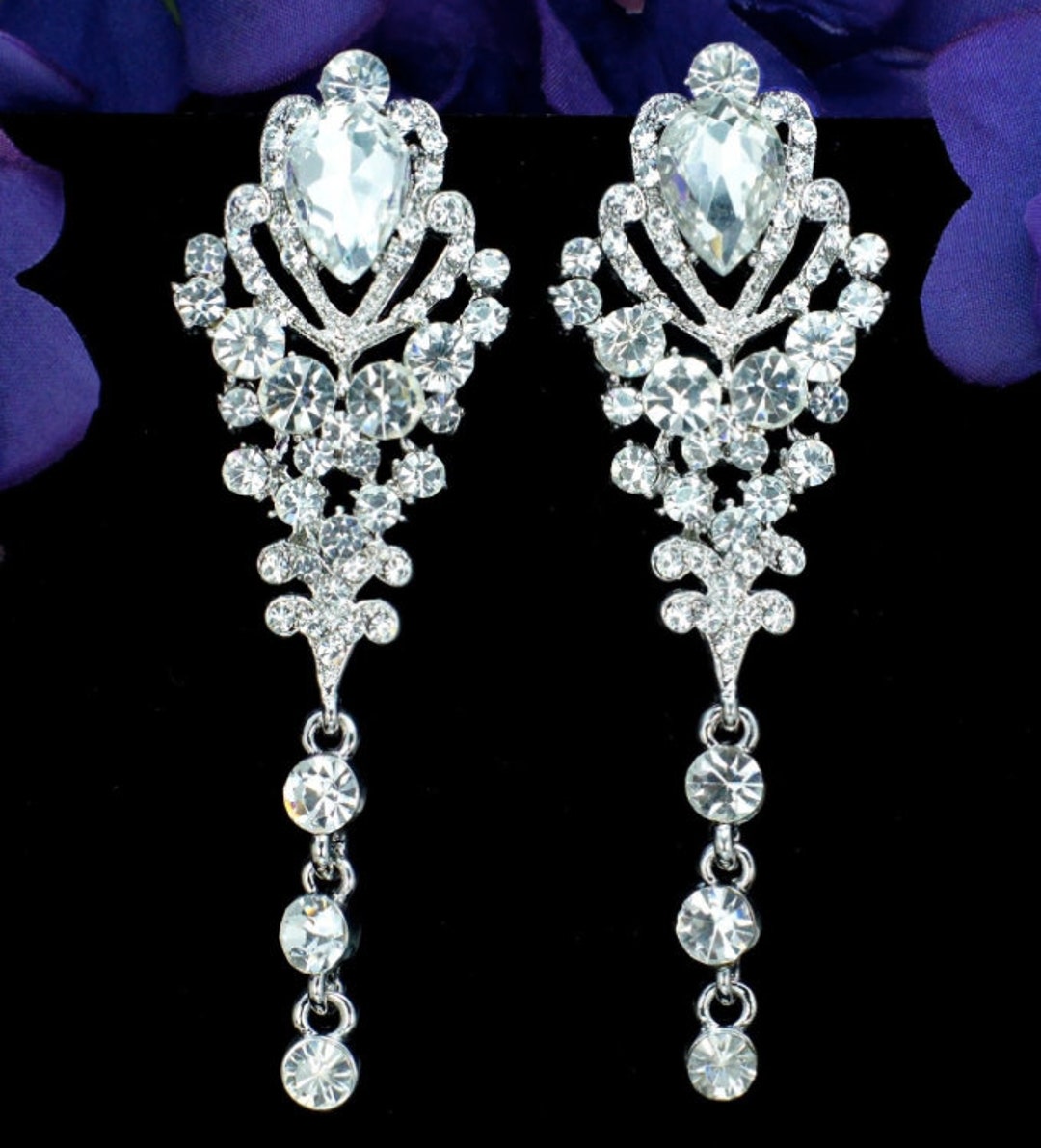 Silver Crystal Dangle Wedding Gauges Plugs Earrings 8mm 0g 10mm 00g 7/