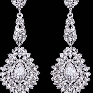 PAIR Vintage crystal long rhinestone gauges plugs earrings wedding jewelry prom 00g 7/16 1/2 9/16 10mm 11m 12mm 14mm image 4