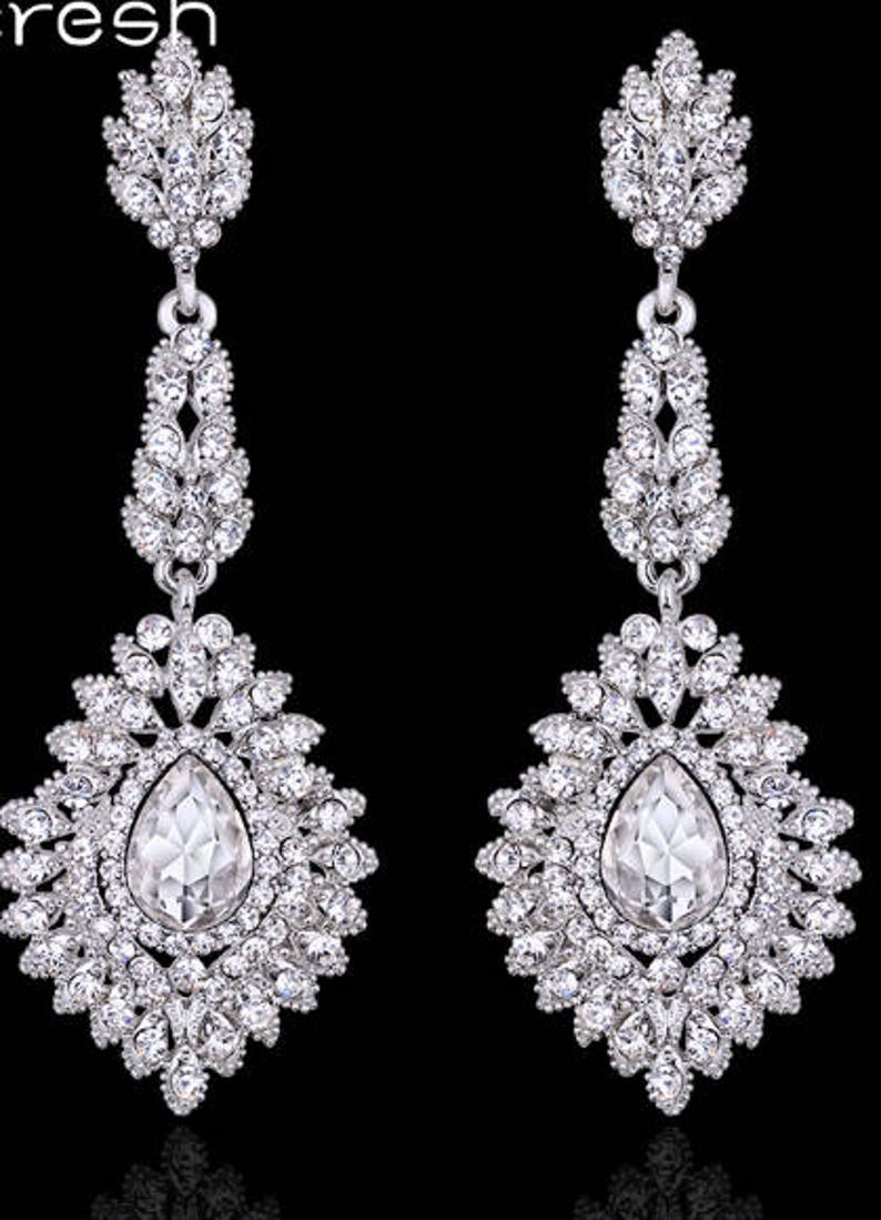 PAIR Vintage crystal long rhinestone gauges plugs earrings wedding jewelry prom 00g 7/16 1/2 9/16 10mm 11m 12mm 14mm image 4