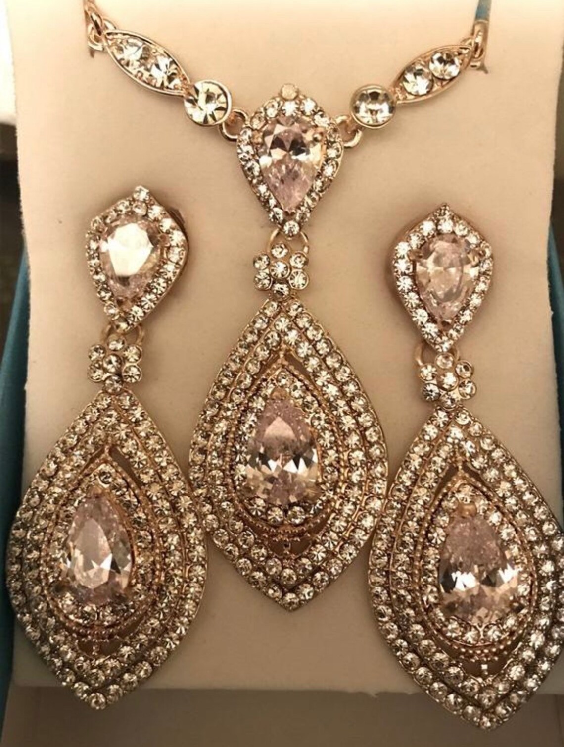 SET Necklace & Gauges Earringssilver Crystal Bridal Drop Etsy