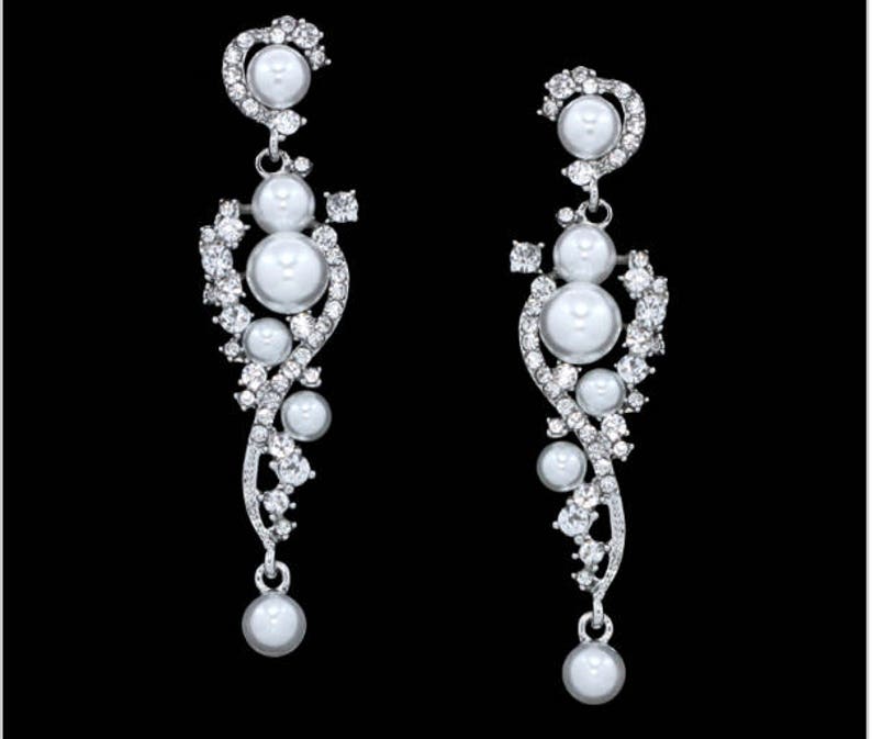 PAIR Silver Pearl Vine Wedding Earrings Dangle Gauges Plugs Tunnels 8g 6g 4g 2g 0g 00g 7/16 1/2 3mm 4mm 5mm 6mm 8mm 10mm 11mm 12mm image 2