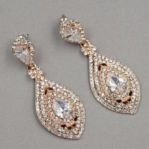 PAIR Rose Gold Crystal Rhinestone Bridal Drop Chandelier Prom Wedding gauges plugs earrings 2g 0g 00g 7/16 1/2 6mm 8mm 9mm 11mm 12mm image 3