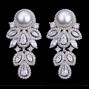 Pair Pearl Leaf Dangle Drops SILVER Wedding Gauges tunnels Plugs earring 8g 6g 4g 2g 0g 00g 7/16 1/2 3mm 4mm 5mm 6mm 8mm 10mm 11mm 12mm image 1