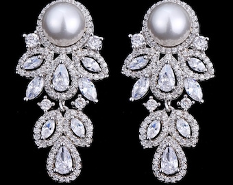 Pair Pearl Leaf Dangle Drops SILVER Wedding Gauges tunnels Plugs earring 8g 6g 4g 2g 0g 00g 7/16" 1/2" 3mm 4mm 5mm 6mm 8mm 10mm 11mm 12mm