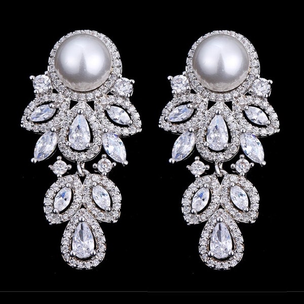 Pair Pearl Leaf Dangle Drops SILVER Wedding Gauges tunnels Plugs earring 8g 6g 4g 2g 0g 00g 7/16" 1/2" 3mm 4mm 5mm 6mm 8mm 10mm 11mm 12mm