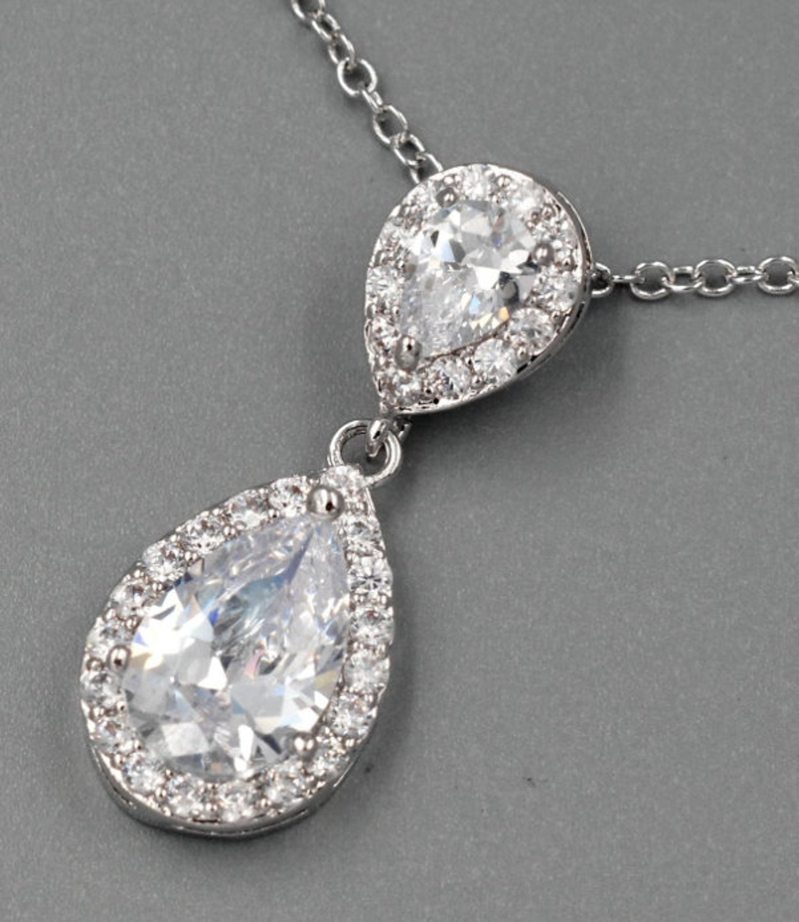 SET Necklace & Gauges Earrings SILVER Small Dangle Crystal Etsy