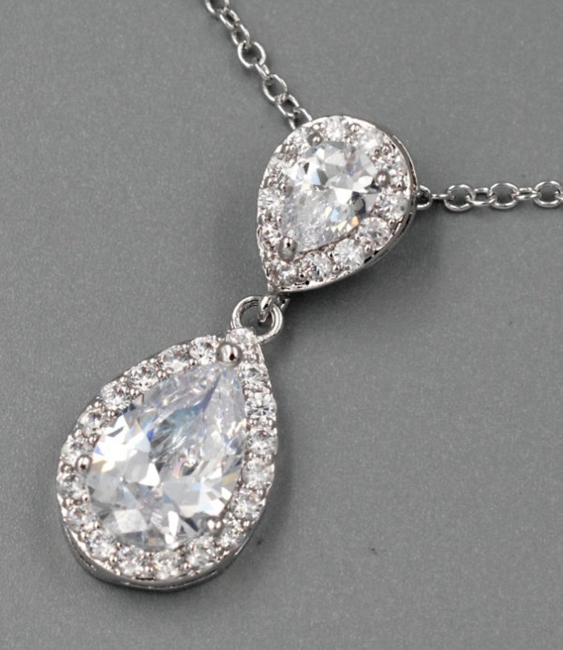 SET Necklace & Gauges Earrings SILVER Small Dangle Crystal Etsy