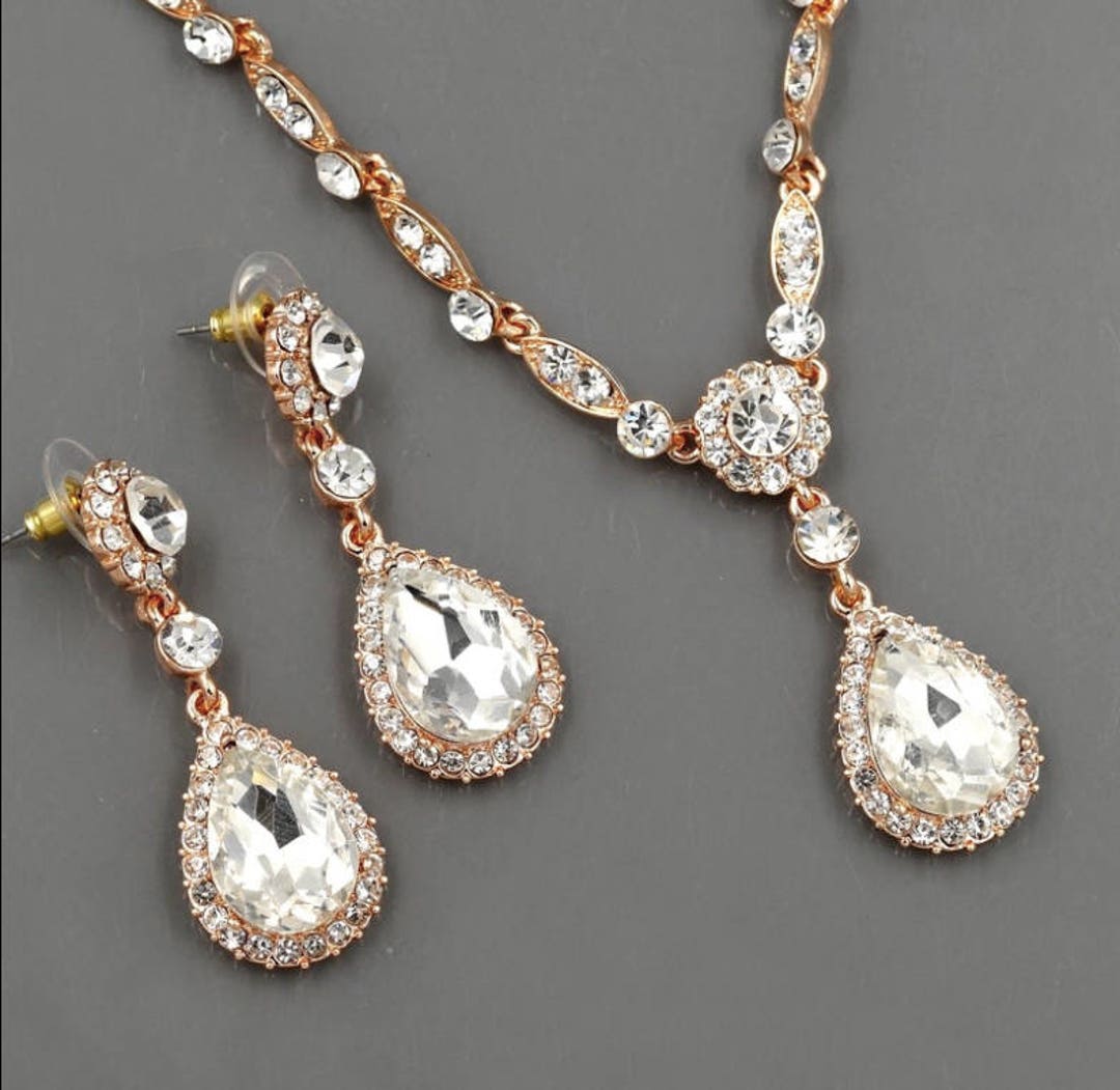 Vintage Wedding Jewelry Necklace & Gauges Earrings SET Rose Etsy