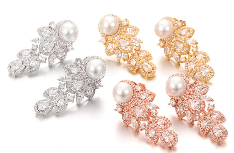 Pair Pearl Leaf Dangle Drops GOLD Wedding Gauges tunnels Plugs earring 8g 6g 4g 2g 0g 00g 716 12 3mm 4mm 5mm 6mm 8mm 10mm 11mm 12mm