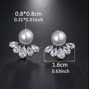 PAIR Silver Pearl Teardrops Crystal Bridal Wedding Tunnels Gauges Plugs Earrings 0g 00g 7/16 1/2 8mm 9mm 11mm 12mm image 2