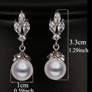 Ivory Pearl Silver Drops Vintage Marquise Shape CZ earrings Prom Bridal Wedding Gauges tunnels Plugs 8g 6g 4g 2g 0g 3mm 4mm 5mm 6mm 8mm image 3