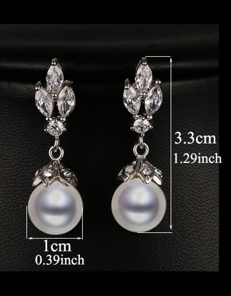 Ivory Pearl Silver Drops Vintage Marquise Shape CZ earrings Prom Bridal Wedding Gauges tunnels Plugs 8g 6g 4g 2g 0g 3mm 4mm 5mm 6mm 8mm image 3