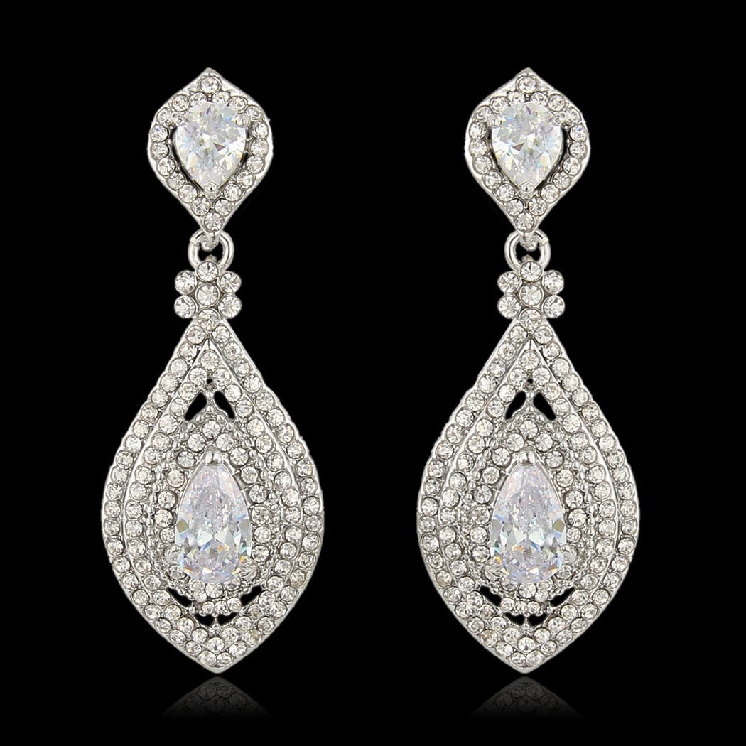 PAIR SILVER Crystal Rhinestone Bridal Drop Chandelier Prom | Etsy