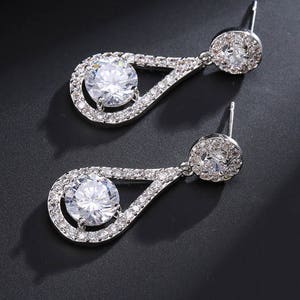 PAIR Small Water Drop Dangles Vintage Silver Wedding Prom gauges plugs tunnels earrings 8g 6g 4g 3mm 4mm 5mm image 2