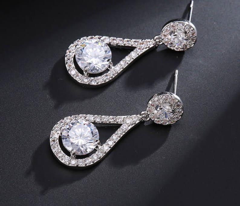 PAIR Small Water Drop Dangles Vintage Silver Wedding Prom gauges plugs tunnels earrings 8g 6g 4g 3mm 4mm 5mm image 2