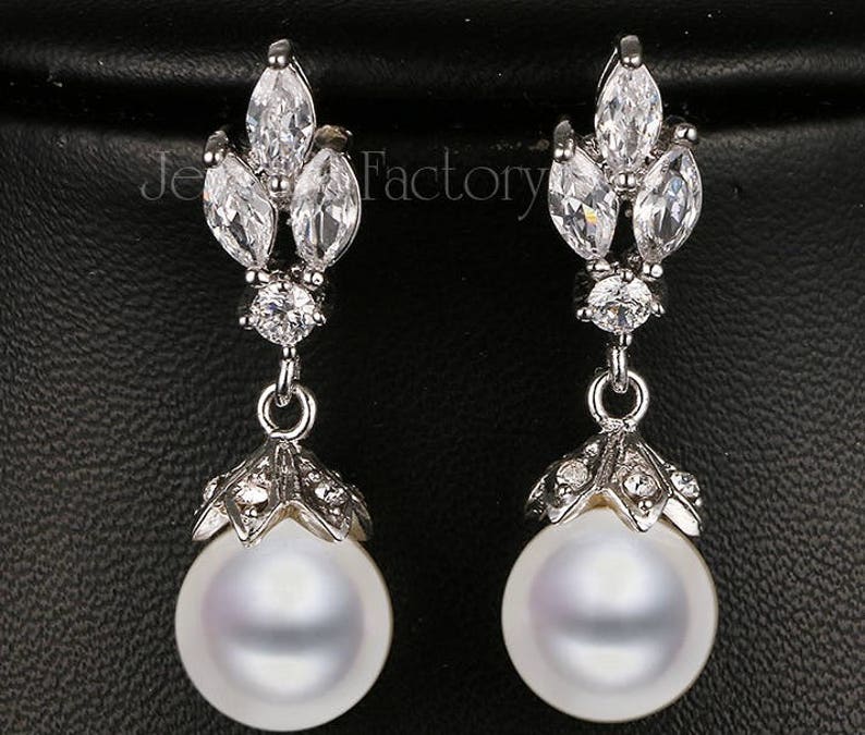 Ivory Pearl Silver Drops Vintage Marquise Shape CZ earrings Prom Bridal Wedding Gauges tunnels Plugs 8g 6g 4g 2g 0g 3mm 4mm 5mm 6mm 8mm image 1