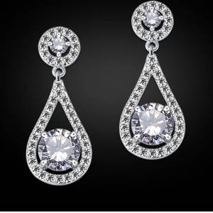 PAIR Small Water Drop Dangles Vintage Silver Wedding Prom gauges plugs tunnels earrings 8g 6g 4g 3mm 4mm 5mm image 1