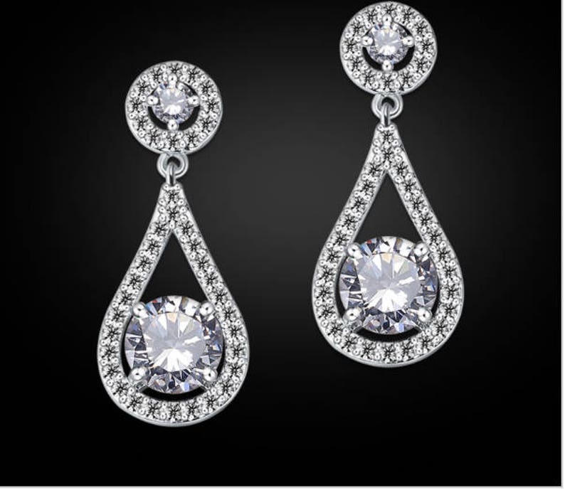 PAIR Small Water Drop Dangles Vintage Silver Wedding Prom gauges plugs tunnels earrings 8g 6g 4g 3mm 4mm 5mm image 1