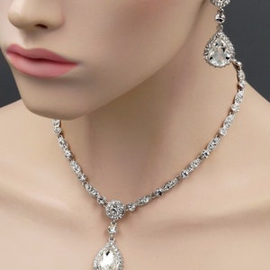 SET Necklace & Gauges Earrings SILVER Dangle Crystal Vintage Wedding Prom plugs tunnels 2g 0g 00g 1/2 6mm 8mm 10mm 11mm 12mm image 3