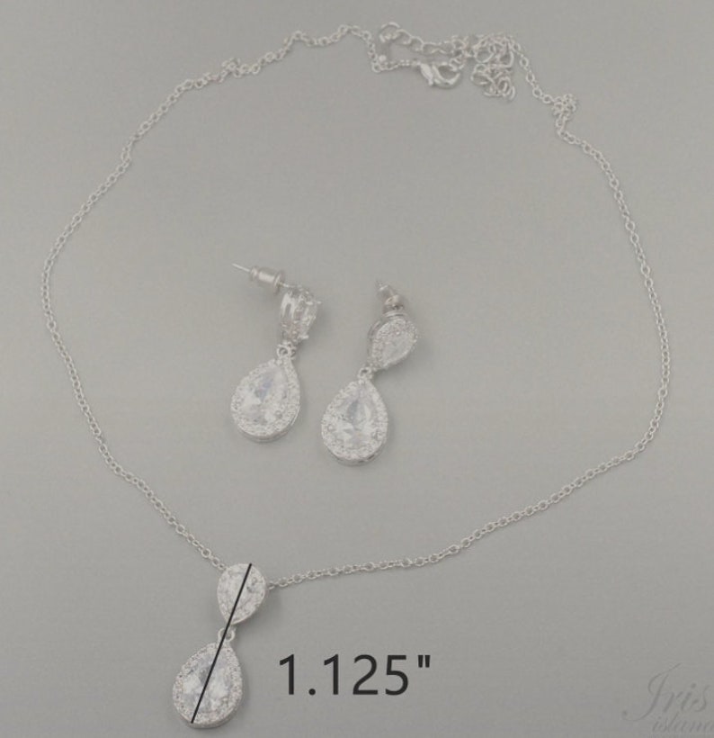 SET Necklace & Gauges Earrings SILVER Small Dangle Crystal Etsy