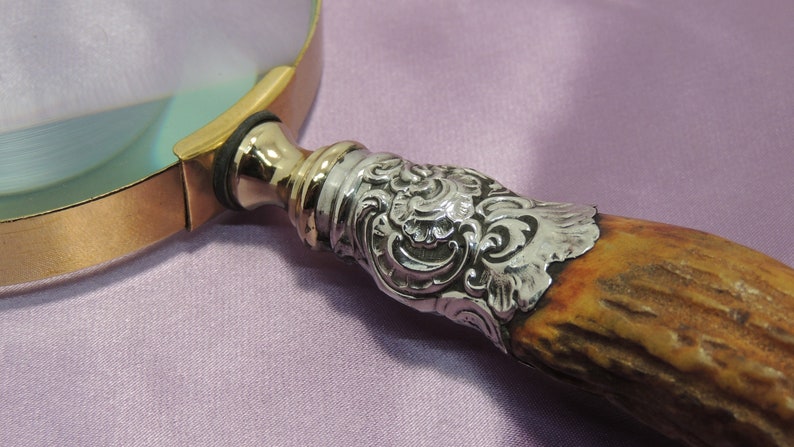 Early Stag Handle with Sterling Silver Mounts Magnifying Glass