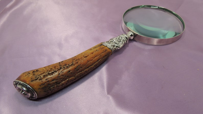 Early Stag Handle with Sterling Silver Mounts Magnifying Glass