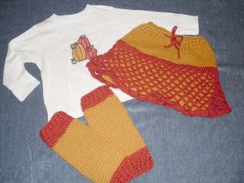 Autumn Harvest Crocheted Wool Skirty set skirt, shirt /& leg warmers