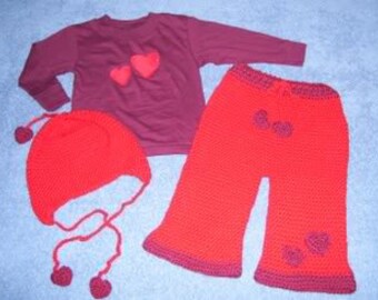 3-piece wool longies set for Valentine's Day--size 12m