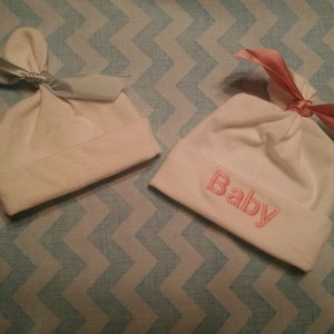Custom newborn baby hat w/ ribbon and optional embroidery